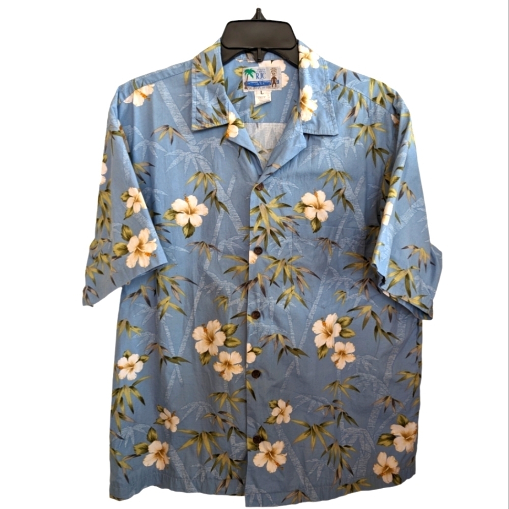 RJC Ltd. Vintage Made in Hawaii Blue Tropical Cotton Button Up Size Large